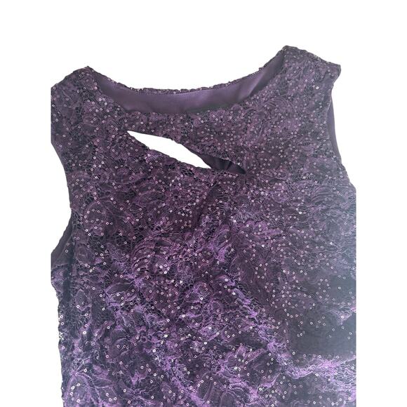 Scarlett Purple Sequin Lace Formal Dress Neckline Cutout Side Ruching Size 10 - Picture 13 of 14